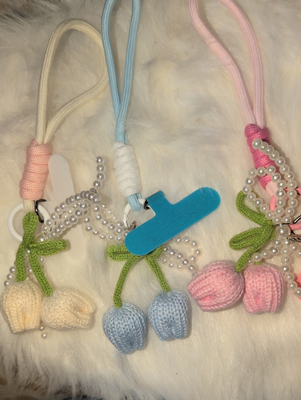 Knit Cherry Phone Wristlet With Pearls - Set Of 3
